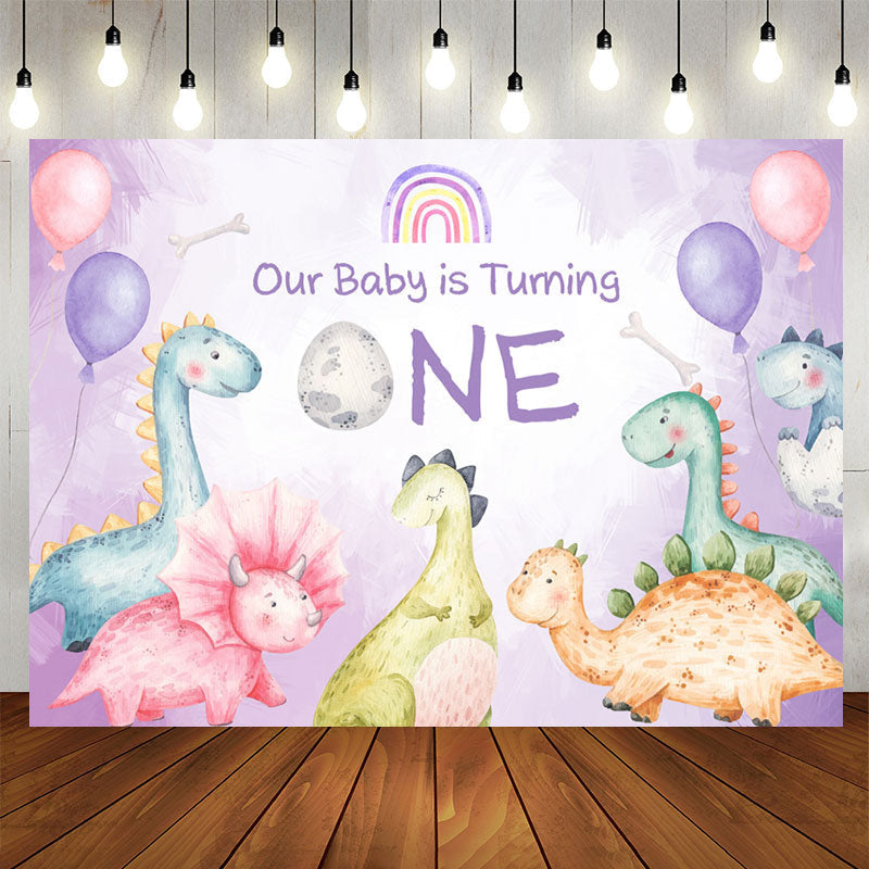 Lofaris Colorful Dinosaur Balloon 1st Birthday Backdrop
