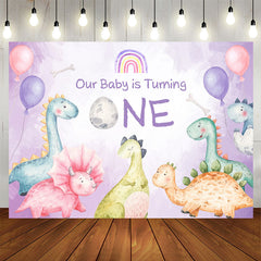 Lofaris Colorful Dinosaur Balloon 1st Birthday Backdrop