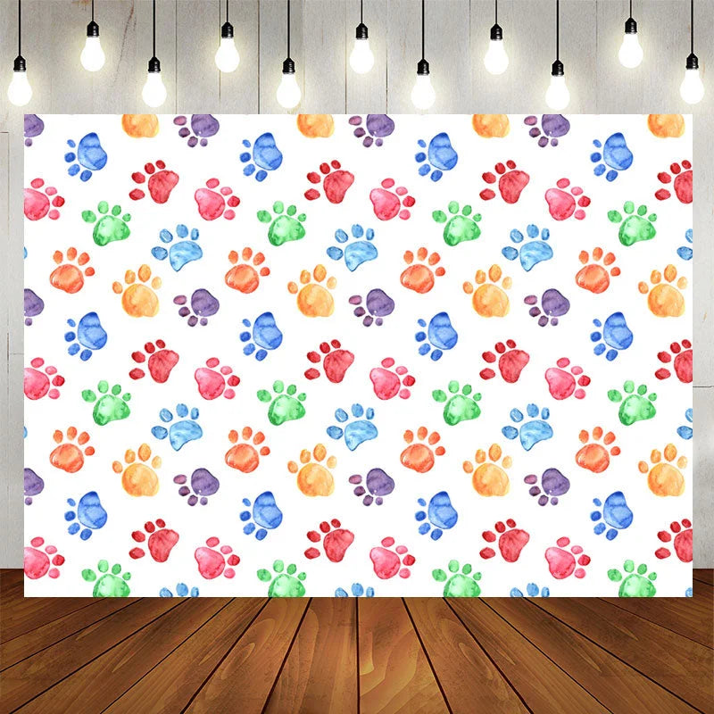 Lofaris Colorful Dog Paws Prints Pets Birthday Backdrop