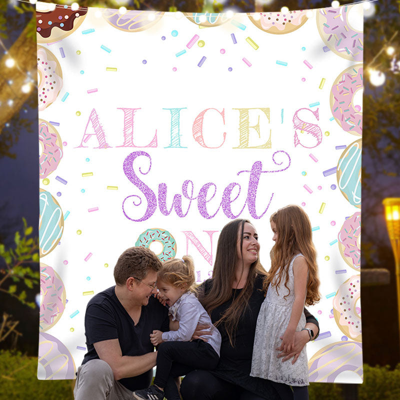 Lofaris Colorful Donuts Candy Custom Sweet One Birthday Backdrop