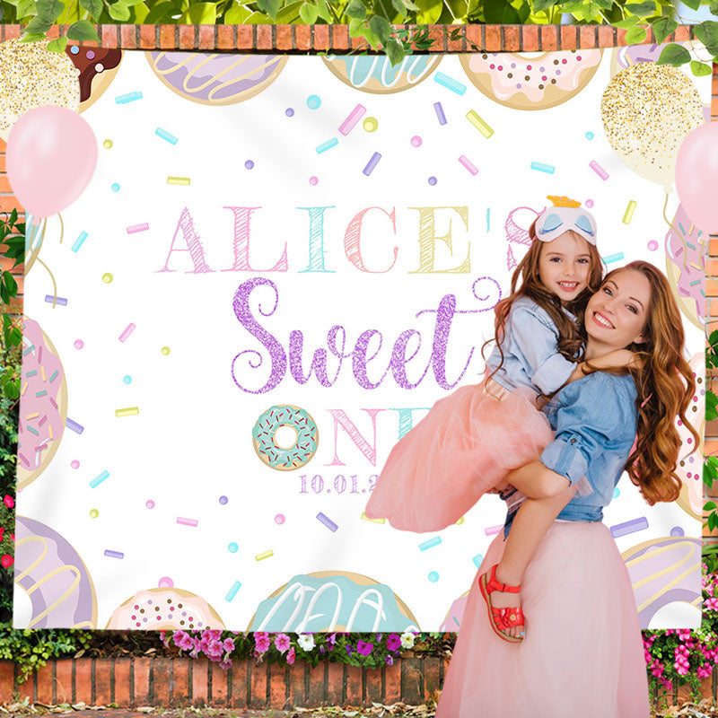 Lofaris Colorful Donuts Candy Custom Sweet One Birthday Backdrop