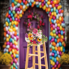 Lofaris Colorful Eggs Arch Purple Door Easter Backdrops