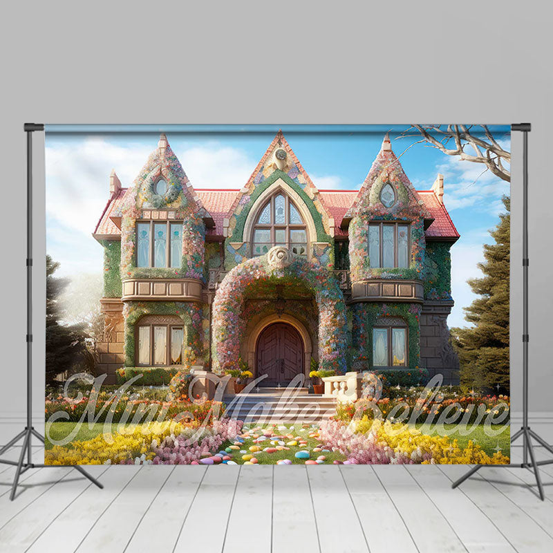 Lofaris Colorful Eggs Courtyard Fairy House Easter Backdrop