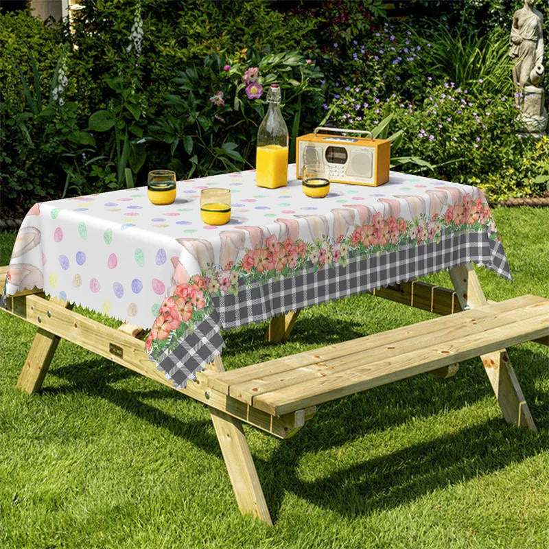Lofaris Colorful Eggs Rabbit Ears Easter Square Tablecloth
