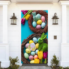 Lofaris Colorful Eggs Rabbit Happy Easter Door Cover