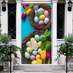 Lofaris Colorful Eggs Rabbit Happy Easter Door Cover
