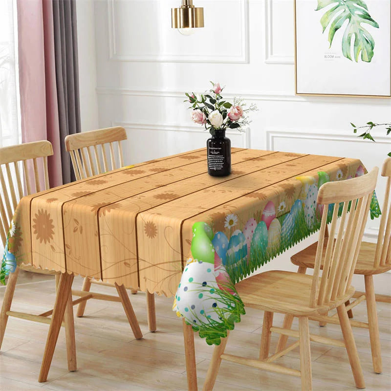 Lofaris Colorful Eggs Wood Stripes Easter Square Tablecloth