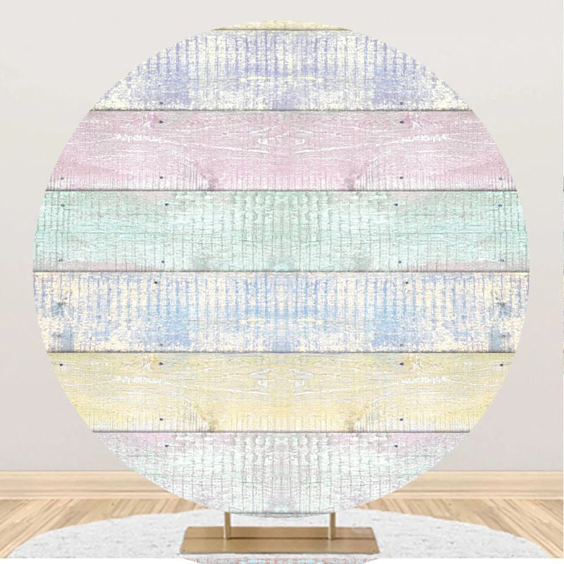 Lofaris Colorful Faded Wooden Wall Circle Birthday Backdrop