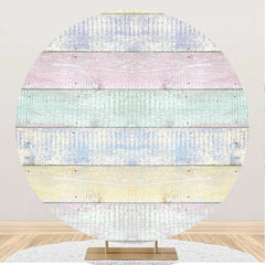 Lofaris Colorful Faded Wooden Wall Circle Birthday Backdrop