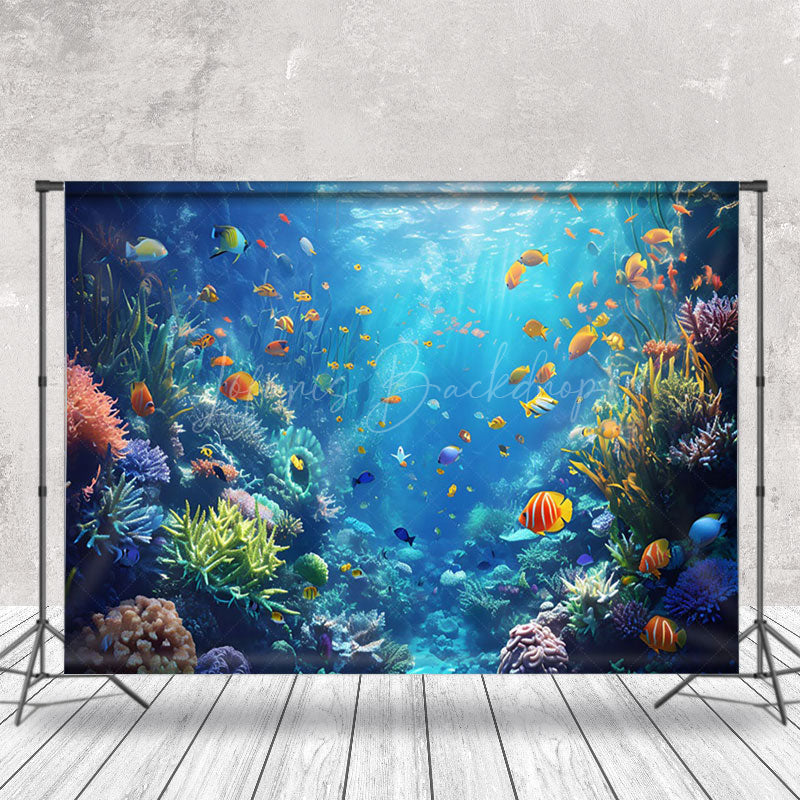 Lofaris Colorful Fish Seaweed Coral Blue Underwater Backdrop