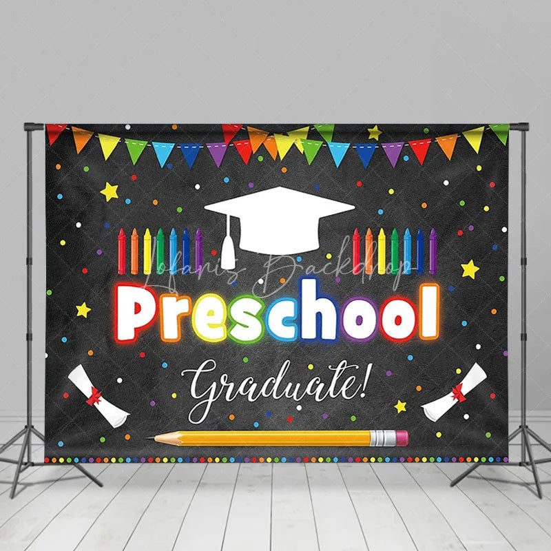 Lofaris Colorful Flag Black Preschool Happy Graduation Backdrop