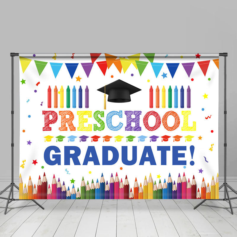 Lofaris Colorful Flag Preschool Happy Graduation Backdrop
