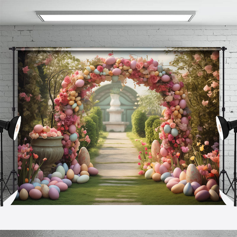 Lofaris Colorful Floral Arch Door Eggs Road Easter Backdrop