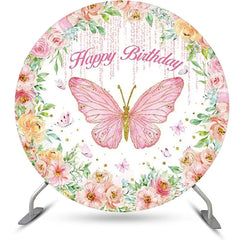 Lofaris Colorful Floral Butterfly Round Birthday Backdrop