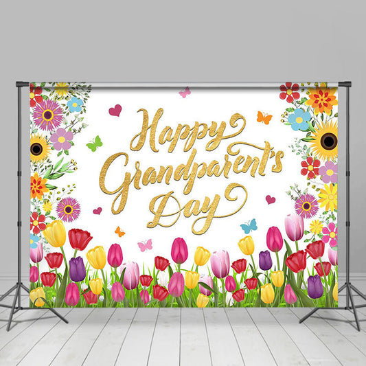 Lofaris Colorful Floral Gold Happy Grandparents Day Backdrop