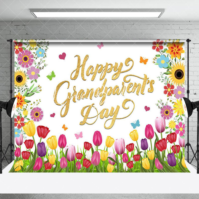 Lofaris Colorful Floral Gold Happy Grandparents Day Backdrop