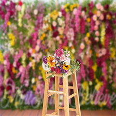 Lofaris Colorful Floral Green Leaves Spring Photo Backdrop