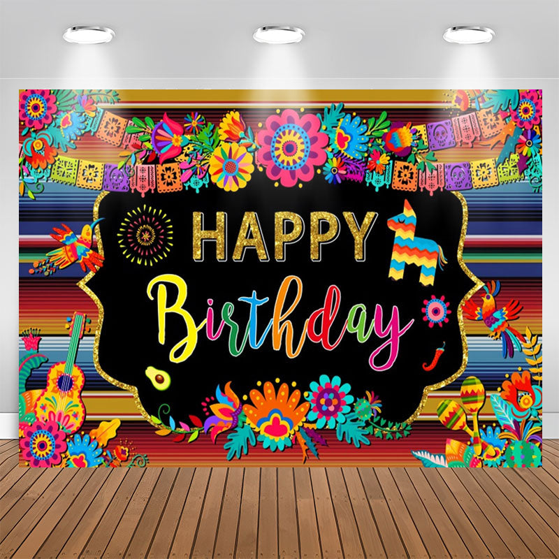 Lofaris Colorful Floral Mexican Fiesta Birthday Backdrop