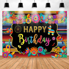 Lofaris Colorful Floral Mexican Fiesta Birthday Backdrop
