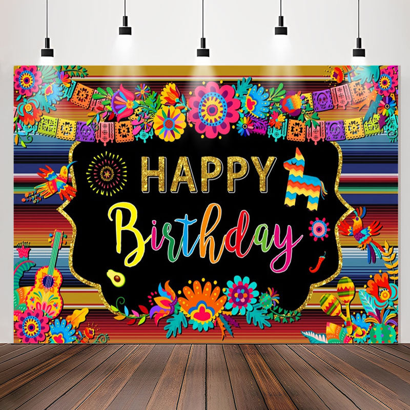 Lofaris Colorful Floral Mexican Fiesta Birthday Backdrop