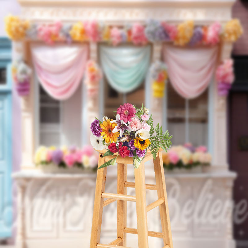 Lofaris Colorful Floral Store Window Curtain Photo Backdrop