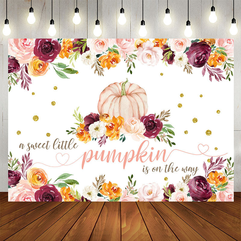 Lofaris Colorful Floral Sweet Pumpkin Baby Shower Backdrop