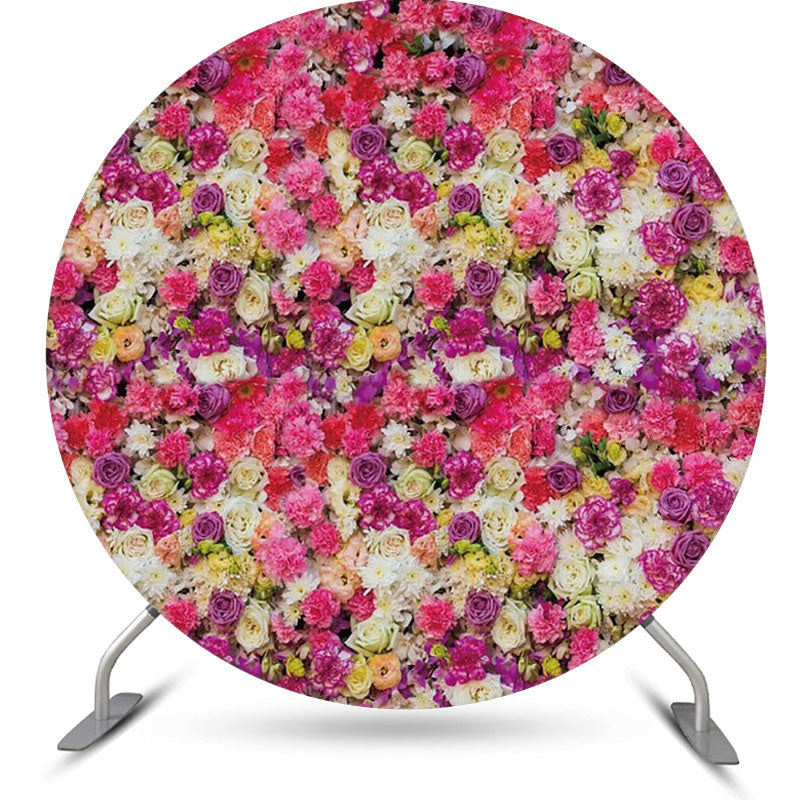 Lofaris Colorful Floral Wall Romantic Round Wedding Backdrop