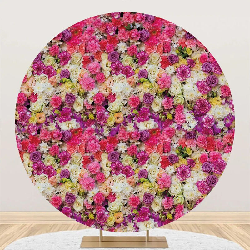 Lofaris Colorful Floral Wall Romantic Round Wedding Backdrop
