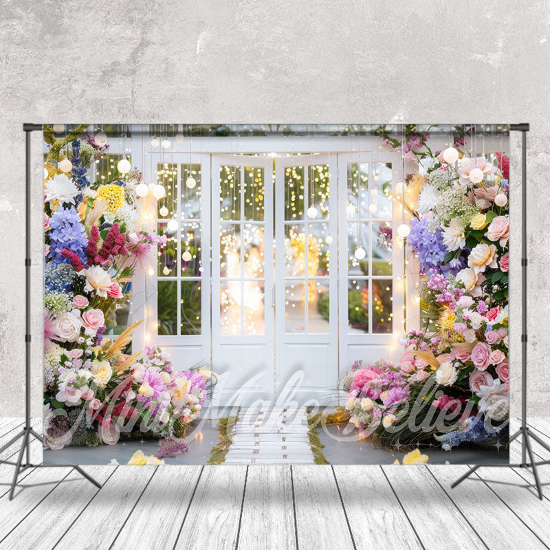 Lofaris Colorful Floral White Door Spring Photo Backdrop