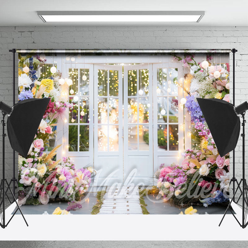 Lofaris Colorful Floral White Door Spring Photo Backdrop