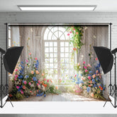 Lofaris Colorful Floral White Retro Window Wedding Backdrop