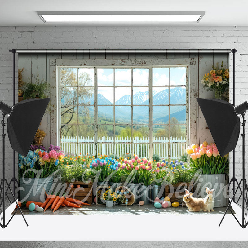 Lofaris Colorful Floral White Wood Window Backdrop For Photo