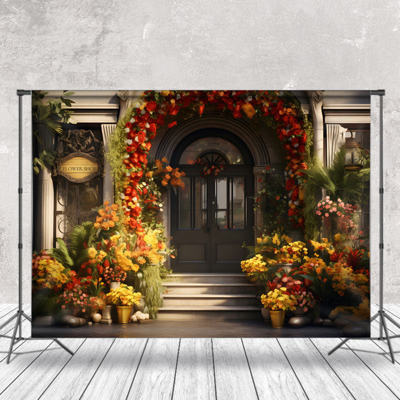 Lofaris Colorful Flower Door Sunshine Spring Photo Backdrop