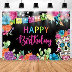 Lofaris Colorful Flower Light Skull Happy Birthday Backdrop