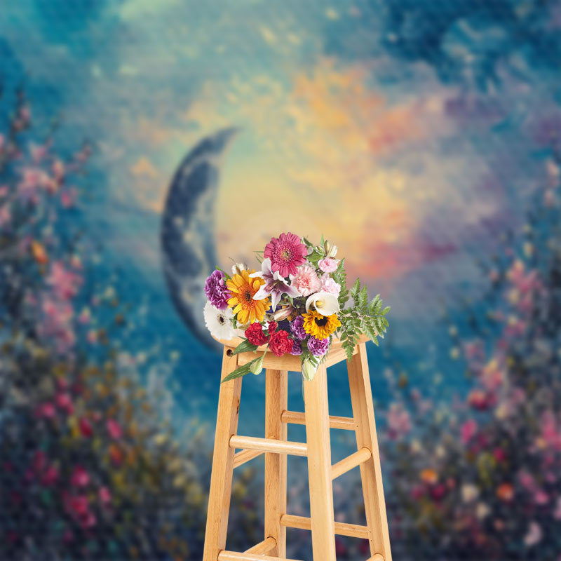 Lofaris Colorful Flower Moon Sunset Painting Photo Backdrop