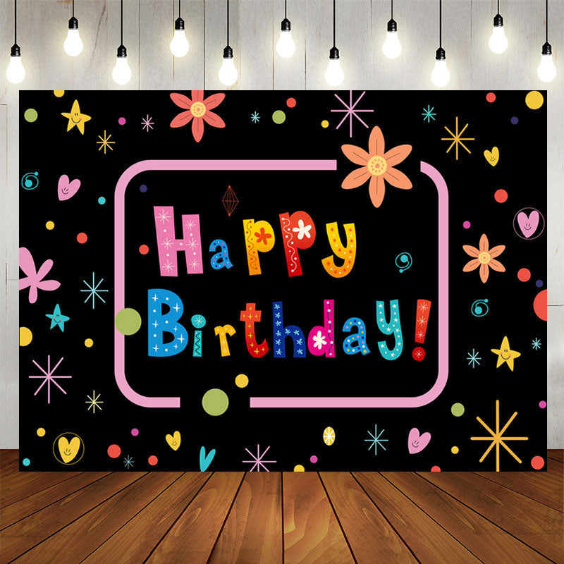 Lofaris Colorful Flower Star Pattern Happy Birthday Backdrop