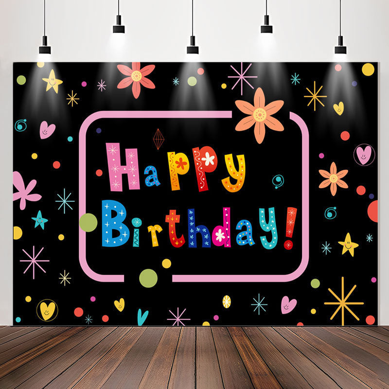 Lofaris Colorful Flower Star Pattern Happy Birthday Backdrop