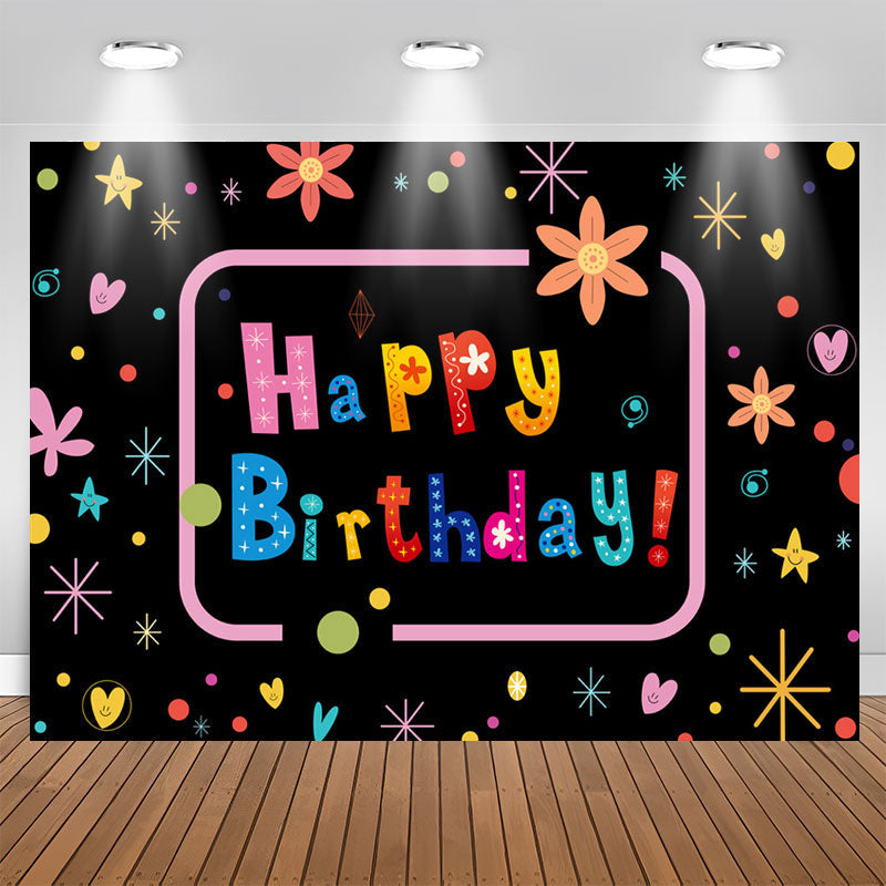 Lofaris Colorful Flower Star Pattern Happy Birthday Backdrop