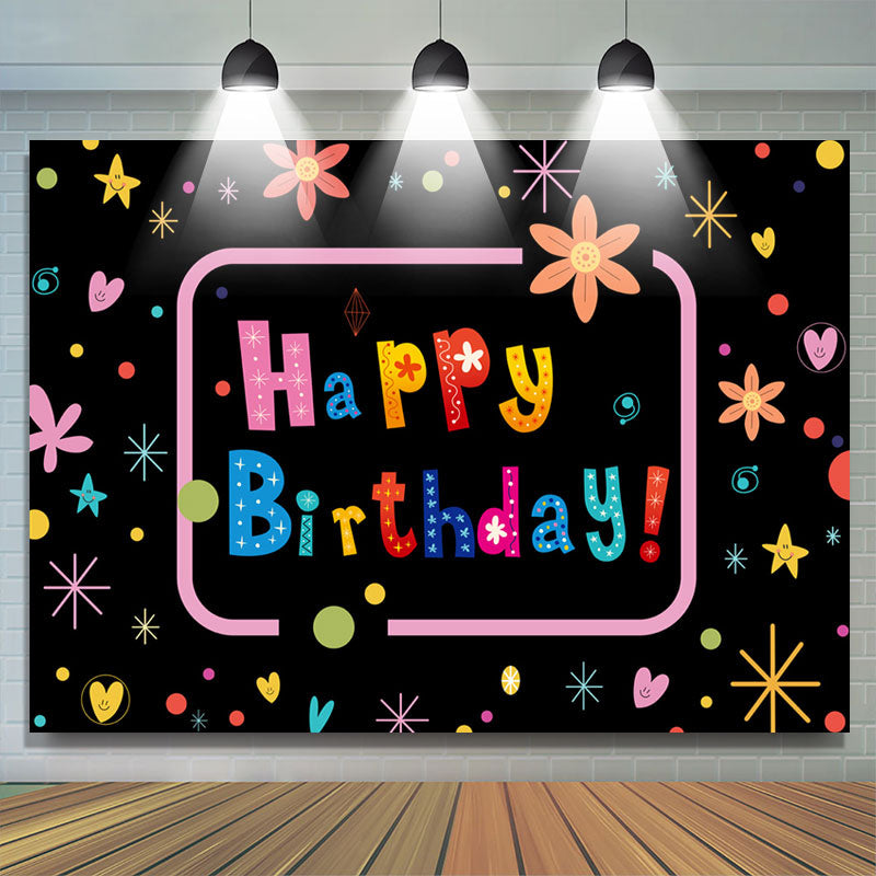 Lofaris Colorful Flower Star Pattern Happy Birthday Backdrop