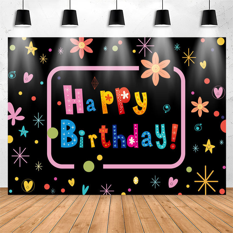 Lofaris Colorful Flower Star Pattern Happy Birthday Backdrop