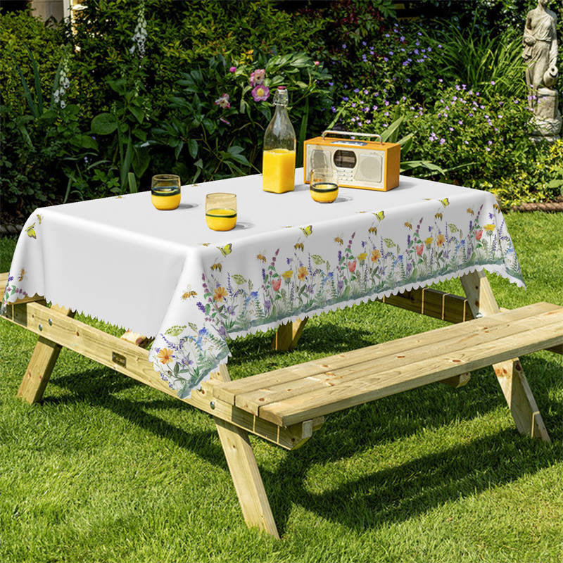 Lofaris Colorful Flowers Butterflies White Dining Tablecloth