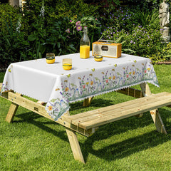 Lofaris Colorful Flowers Butterflies White Dining Tablecloth