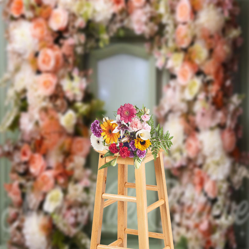 Lofaris Colorful Flowers Light Green Door Floral Backdrop
