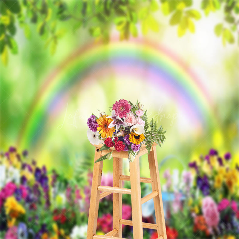 Lofaris Colorful Flowers Rainbow Bokeh Green Spring Backdrop