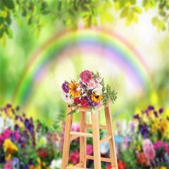 Lofaris Colorful Flowers Rainbow Bokeh Green Spring Backdrop