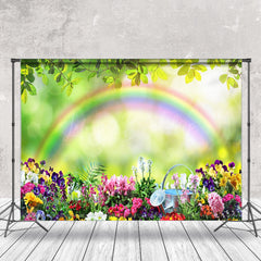 Lofaris Colorful Flowers Rainbow Bokeh Green Spring Backdrop