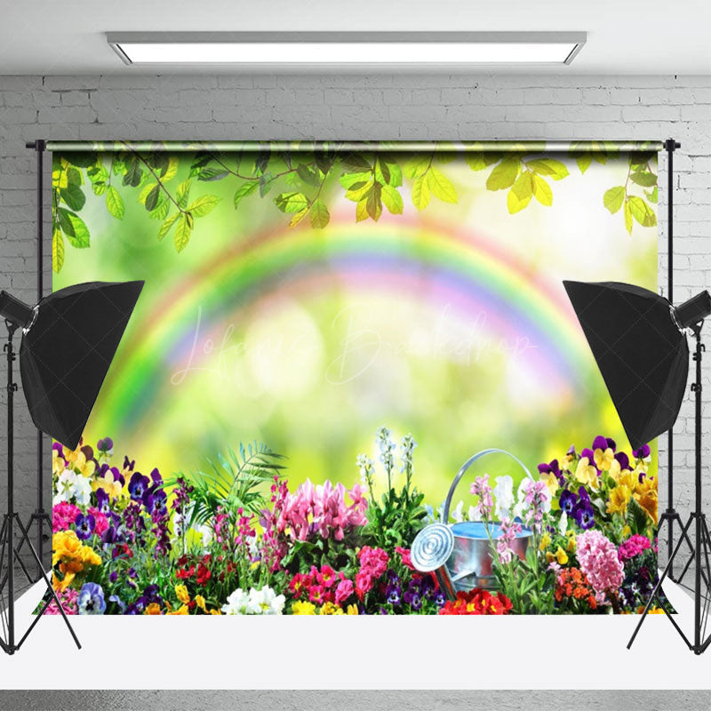 Lofaris Colorful Flowers Rainbow Bokeh Green Spring Backdrop