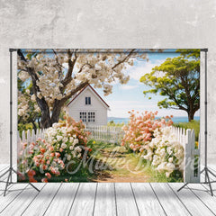 Lofaris Colorful Flowers Wooden Fence House Spring Backdrop