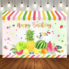 Lofaris Colorful Fruit Shop Parrot Happy Birthday Backdrop