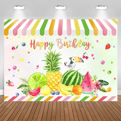 Lofaris Colorful Fruit Shop Parrot Happy Birthday Backdrop